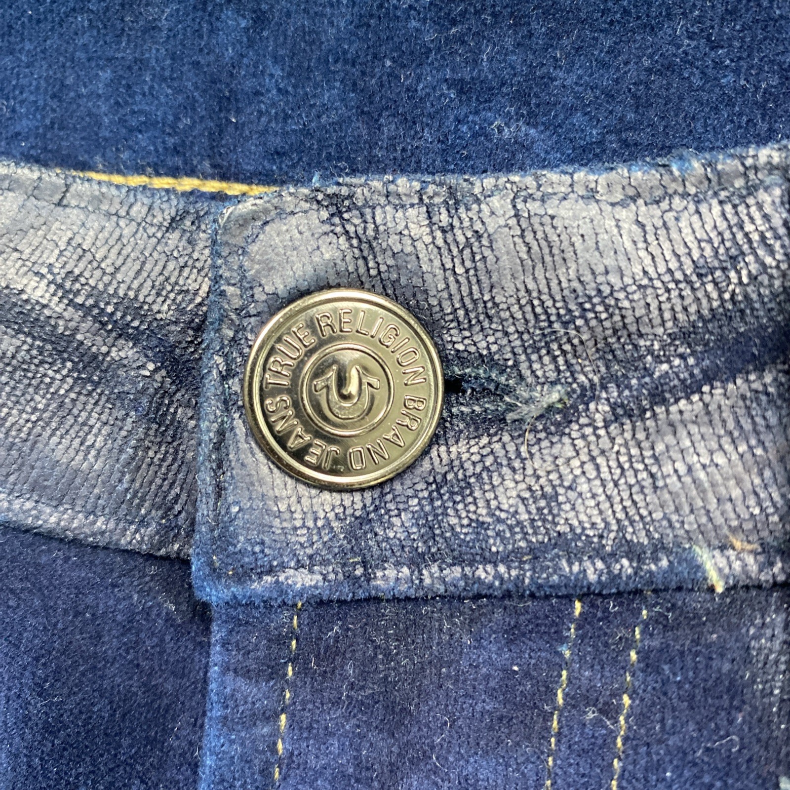 True Religion Velvet Pants Size 29x26 Indigo LowRise Boyfriend Witchy Biker Boho thumbnail 8