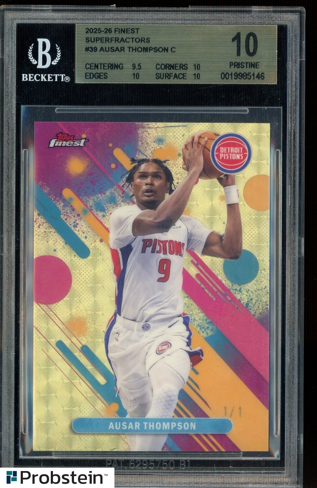 2025-26 Topps Finest Superfractor #39 Ausar Thompson Pistons 1/1 BGS 10 PRISTINE view 1