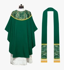 Green Gothic Chasuble with Matching Stole - Liturgical Church Vestments