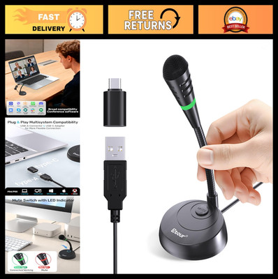 USB C Microphone for Mac & PC, Plug & Play Cardioid Condenser Mic, Mute Button,
