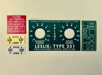 Leslie Speaker 251 amp COMPLETE  label kit (117V type) FREE SHIPPING