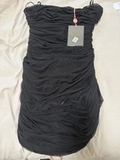 House of CB Black Ruched Bodycon Mini Dress Spaghetti Straps Women’s L