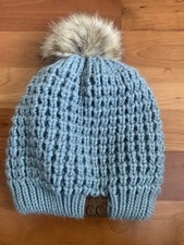 C.C Thick Waffle Knit Fleece Lined Faux Fuzzy Fur Pom Beanie