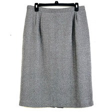 Vintage Black White Houndstooth Tweed Skirt Size 12 Knee Pencil Skirt Pockets