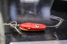 VTG Al Foss Oriental Wiggler No. 4 in Red and White Finish & Glass Eyes LURE