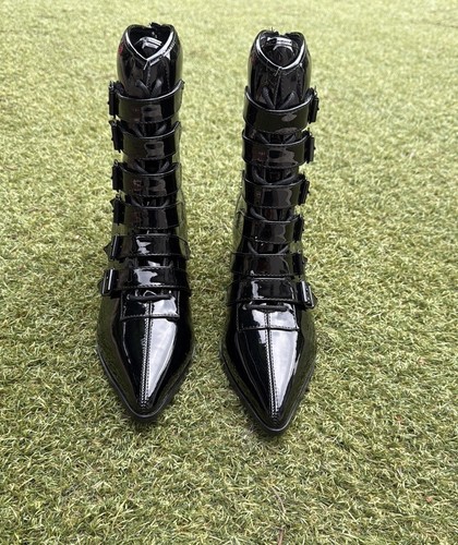 Strange Cvlt Coven Black Glossy Boots with Buckles RARE New in Box Women’s Sz 8 - Picture 6 of 13