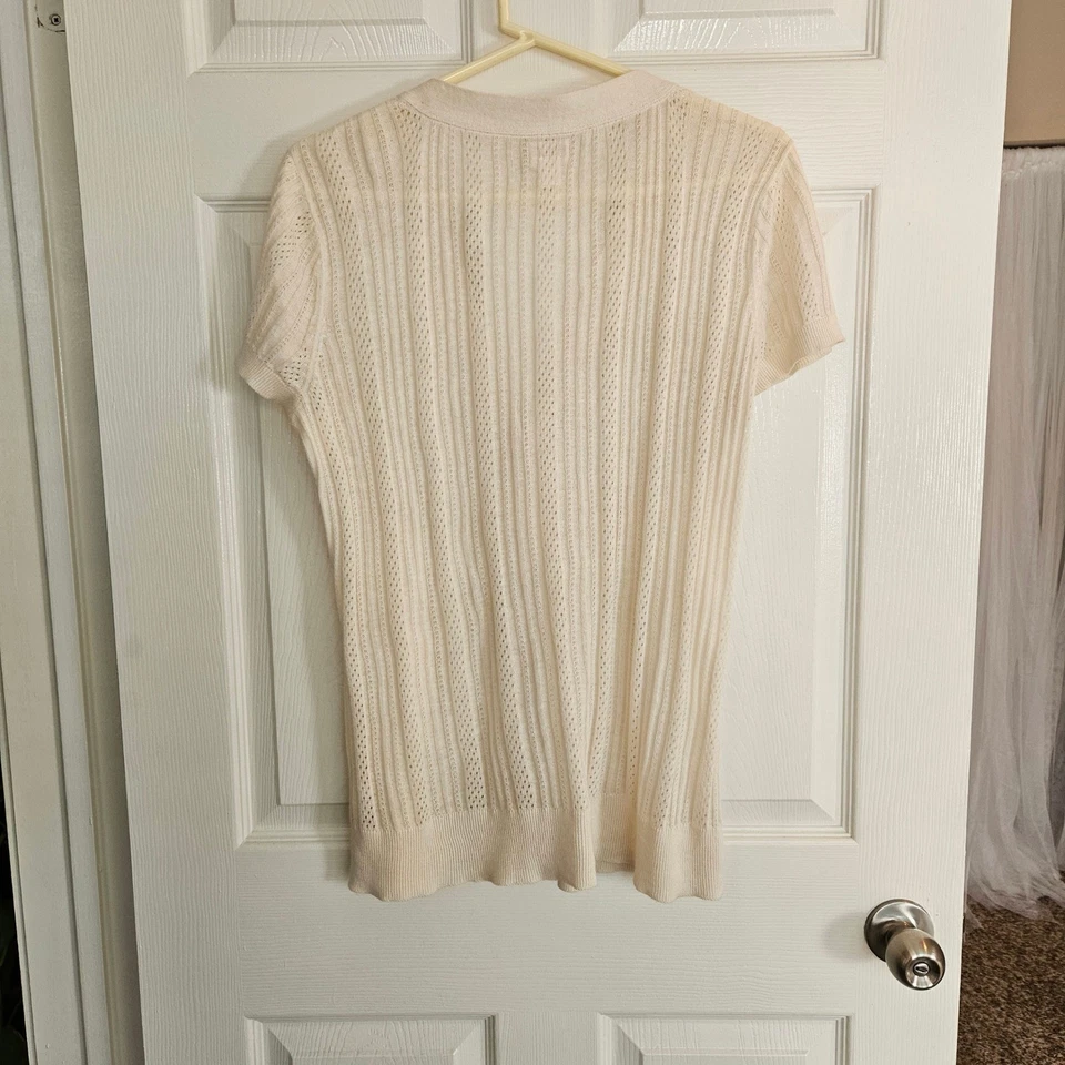Cárdigan de Encaje Y2K Mossimo Supply Co. Top Botón Frontal Manga Corta Crema XL De Colección Foto 3 de 4