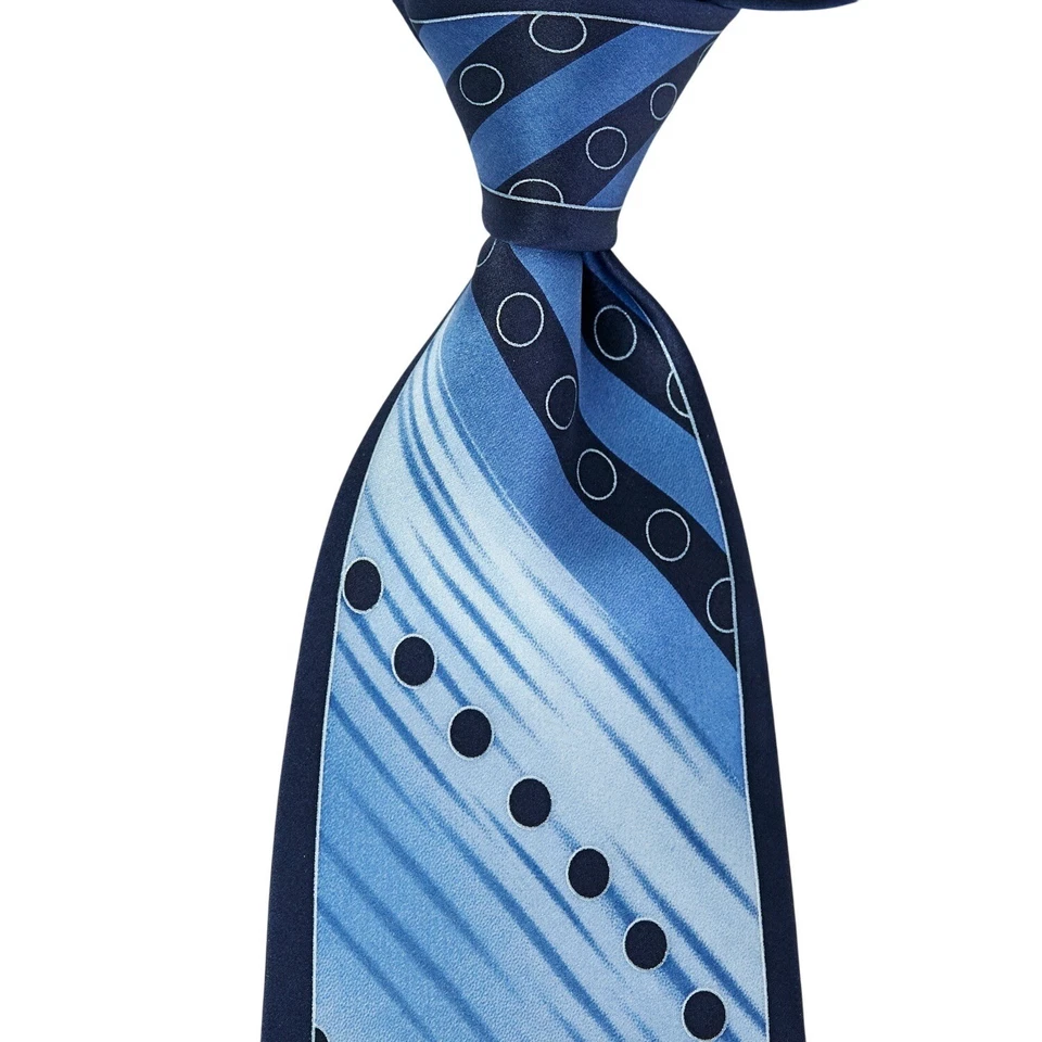 Corbata Stacy Adams Para Hombres 100% Seda Diseñador Abstracto Azul Rayas Círculo Patrón Foto 3 de 4