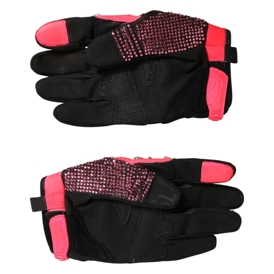 Guantes DOLCE & GABBANA Negro Rosa Cristal Longitud Muñeca Mitón 7/S PVP 2630usd Foto 4 de 4