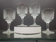 (4) Water Goblets glasses, American Brilliant Cut Glass Crystal Bergen Electric