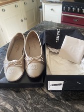 Two Tone Cream Chanel Flat Pumps, Size 37.5 With Box & Dustbag