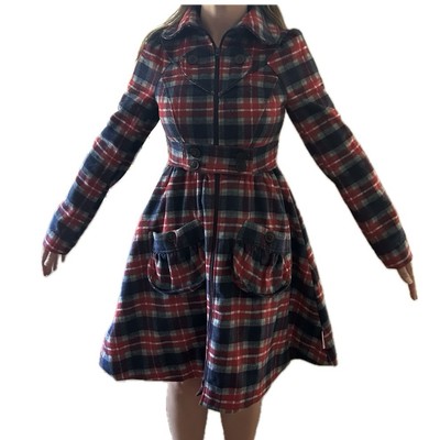 Blutsgeschwister Women s Plaid Skirted Coat Jacket Full Zip Flared Bottom Small