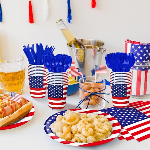 175 Pcs USA Flag Tableware Set - Serves 25, Patriotic American  - Picture 6 of 7