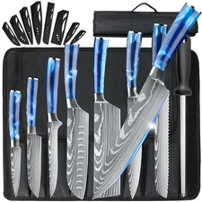 9PCS Kitchen Knives Set Stainless Steel Japanese Damascus Chef's Knife Cleaver