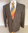 Stafford Blazer Brown Herringbone Sz 44S 100% Wool Flecked Tweed Elbow Patch USA