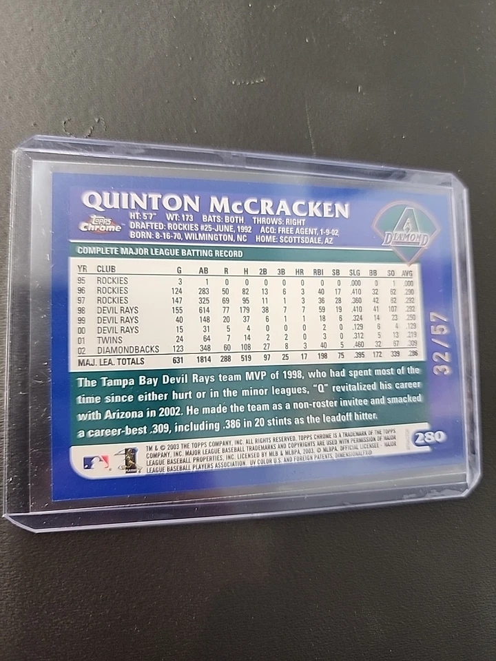 2003 Topps Chrom Quinton McCracken Diamondbacks 蓝色棋盘 /57 — 第 2/2 张图片