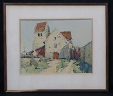 Romanesque Church Watercolor Post-Impressionist French Landscape France