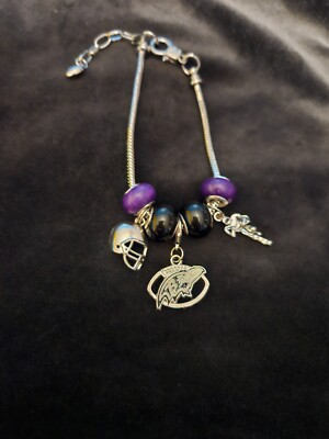 Baltimore Ravens NFL Football Theme Beaded Charm Bracelet New