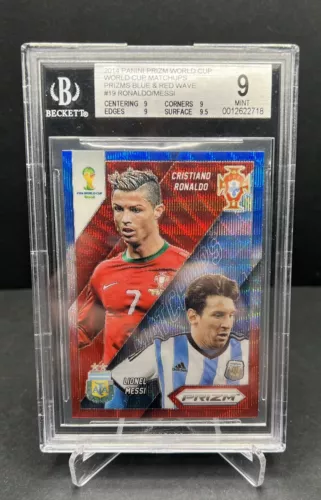 2014 Prizm World Cup Matchups Ronaldo Messi #19 Red Blue Wave BGS 9 w/9.5