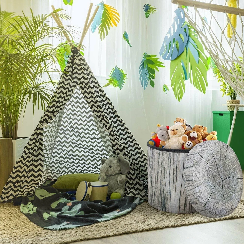 Storage Ottoman 15 Inch Cute 3D Play Room Stool Toy Box Foldable with Lid - Image 4 of 4