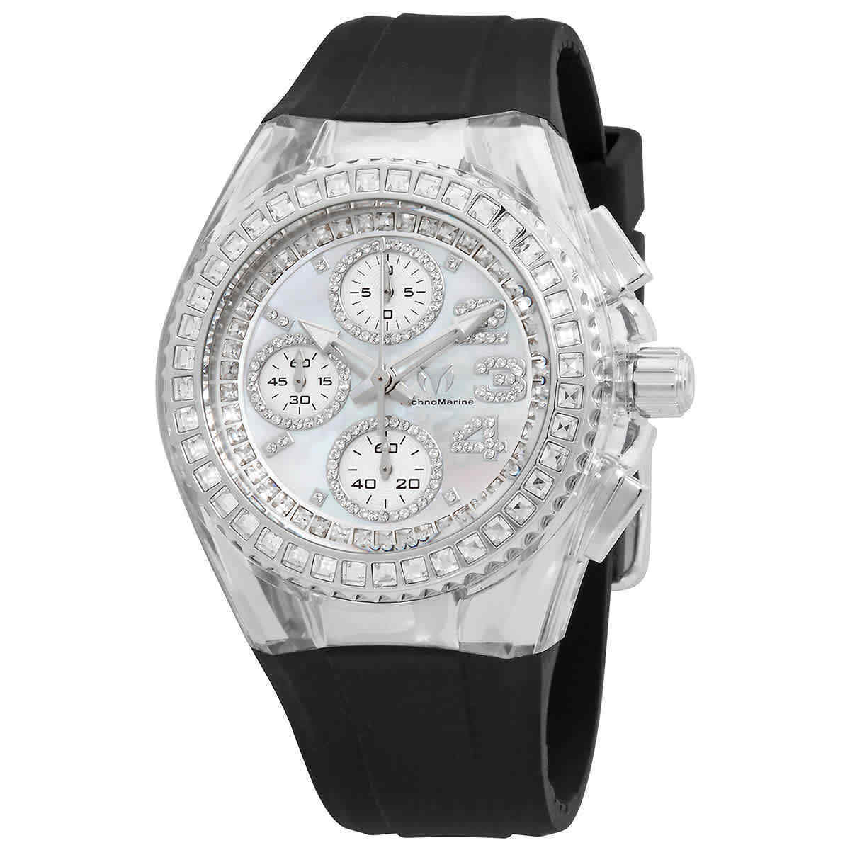 TechnoMarine Cruise Glitz Womens 40mm Mother of Pearl Chronograph Watch with 217 Crystals TM121055