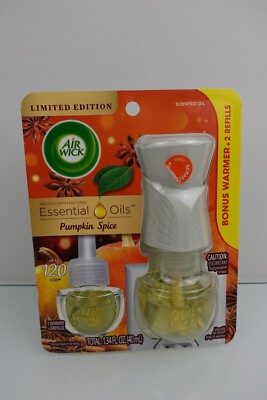 NEW Limited Edition Pumpkin Spice Scented Oil Airwick Plug-in Warmer + 2 Refills