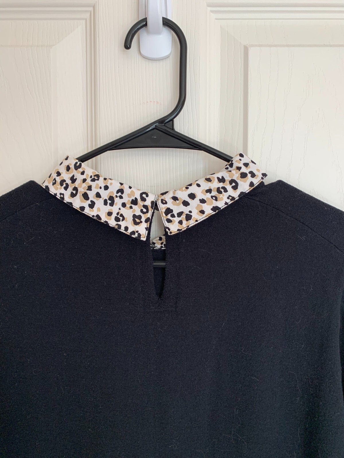 J Crew Collared Leopard Print/Solid Black Long Sl… - image 4