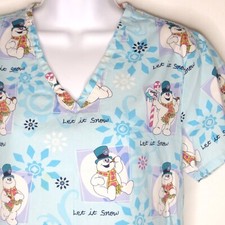 Frosty the Snowman XS Scrub Top Blue Let It Snow Medical Nurse Dental Christmas