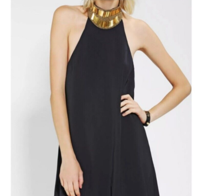 black and gold halter neck dress Valentina Halterneck Long Silk Dress in Black and Gold Floral Toile, 6