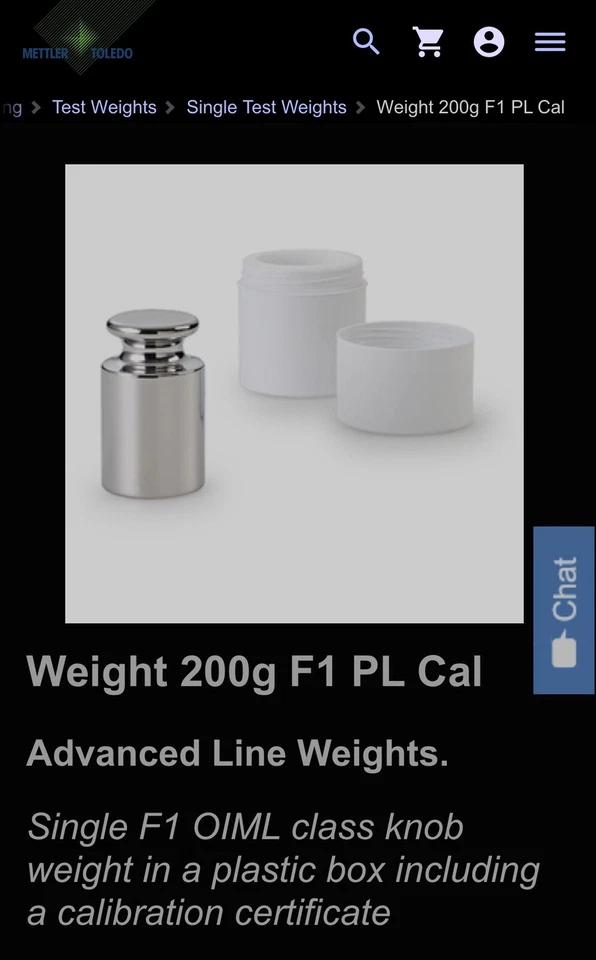 Mettler Toledo | 200g Calibration Weight | OIML F1 | Weight 200g AC F1 CAL