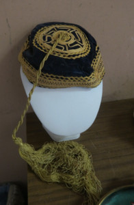 Handmade Velvet Turkish or Egyptian Topi Cap Embroidered 8" Diameter
