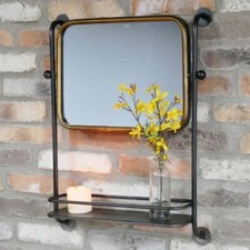 Industrial Style Interior Pipe Mirror Shelf