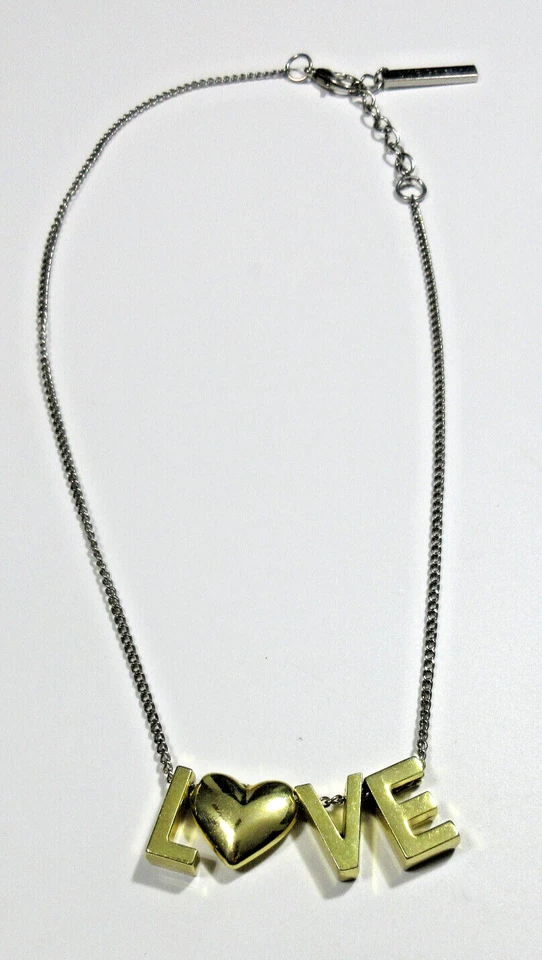 LOVE Heart 23" FIRMADO BCB Generación Plata Tono Oro Letras Ajustar Cadena Collar Foto 3 de 4