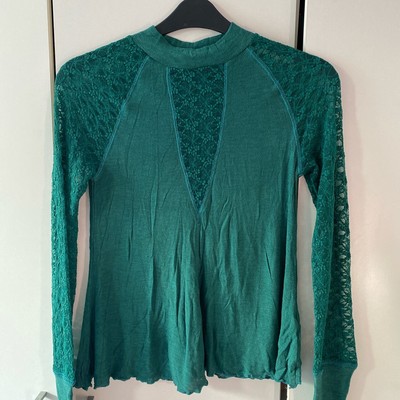 Free People Long Sleeve With Lace Top Emerald Size S Small No Limits Layering