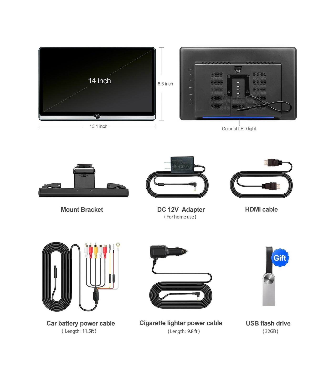 14 inch 4K Android 11 Portable Car TV Headrest Monitor Tablet for Back