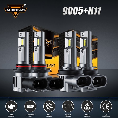 AUXBEAM 9005 9006 H11 LED Headlights High Low Beam Bulbs Kit Super White Bright - Picture 18 of 21