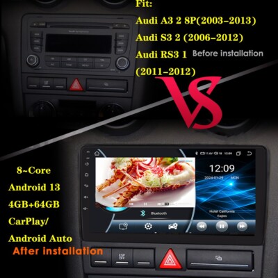 9'' Für AUDI A3 8P 2003-2013 Autoradio Android 13 GPS Navi 4+64GB CarPlay DSP RDS