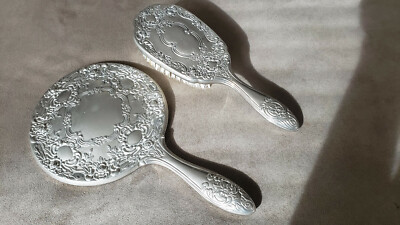 Vintage Silver Plate Vanity Set - Hand Mirror (Weighted), Brush & Comb. Silver-plated Hand Mirror, Brush & Comb Vanity Set in  main image 3
