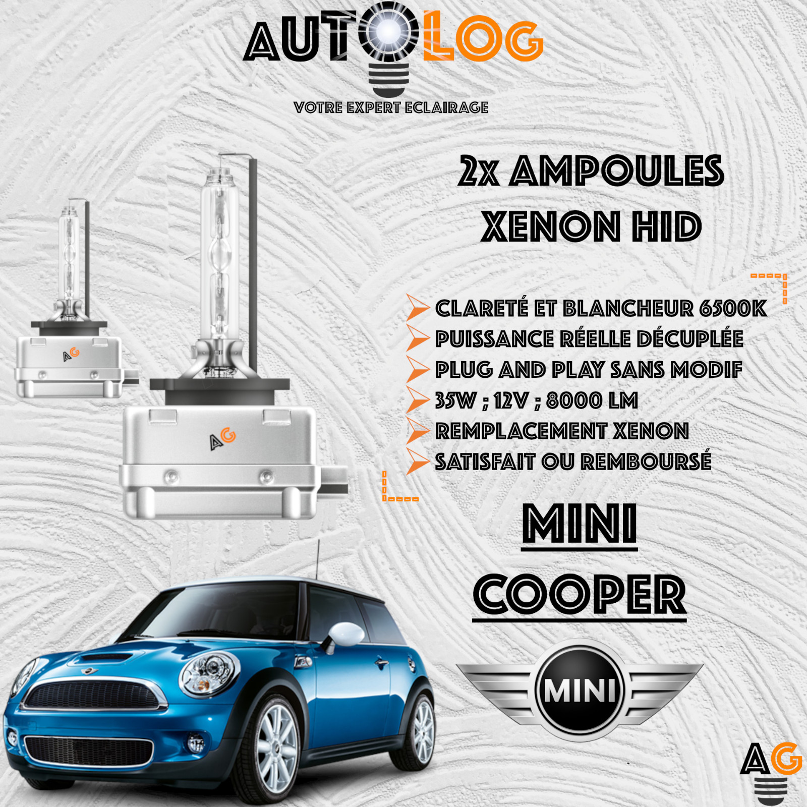 Phares Xenon HID Mini Cooper | Kit 2x ampoules de rechange éclairage avant 12V