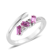 Lab Created Pink and White Sapphire Ring in Sterling Silver Size 7 0.86 ctw