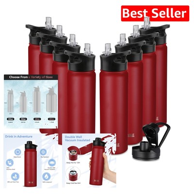 Eco-Friendly 22 oz Double Wall Stainless Steel Water Bottle - Red, Leak-Proof
