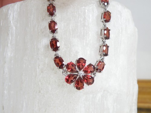 New Sterling Silver 925 Natural Garnet Tennis Line Bracelet 8" - Picture 9 of 16
