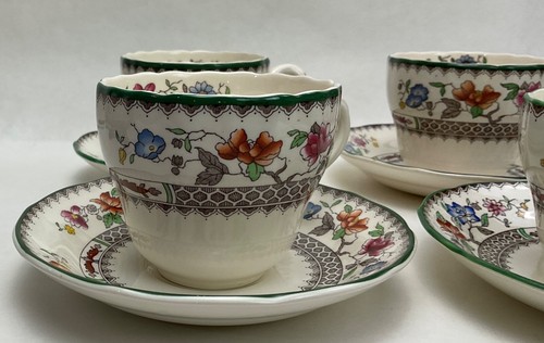 Four Sets Spode CHINESE ROSE Green Trim Cups and Saucers VGC - Picture 3 of 5