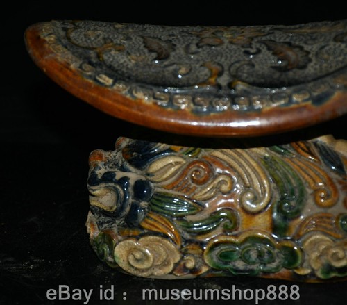 7.6" Old Chinese Tang Sancai Porcelain Lion Beast Flower Pattern Statue Pillow - Picture 2 of 14