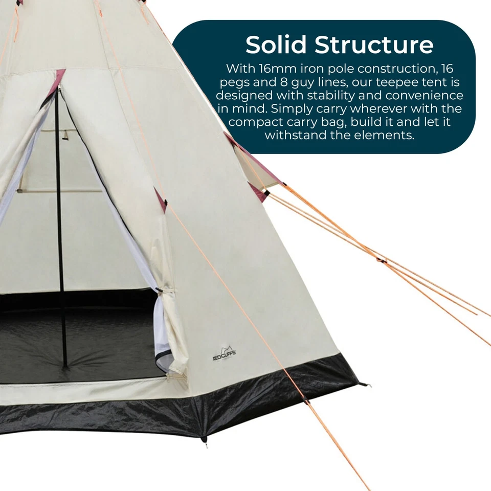 JSH 2-3 Man Teepee Camping Tent Wigwam Tipi Mesh Windows Festival Glamping - Image 4 of 4