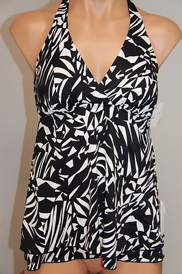 INC International Concepts Swimsuit Bikini Tankini Top Plus Sz 20W BLK Halter