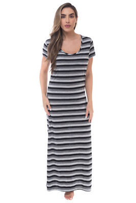 Just Love Womens Stripe Maxi Dress Knit Jersey T-Shirt Dress for Women (Black Stripe, 2X)