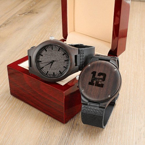 Seattle Seahawks Men's Watch Gift, The 12th Man, Engraved Wooden Watch, Luxury B - Picture 9 of 10