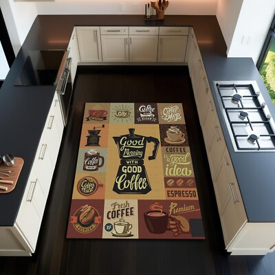 Retro Style Brown Coffee Rug Bar Mat Kitchen Carpet Cafe Decor Gift