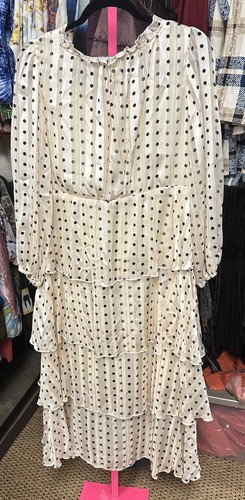 OPT Free People tier dress size Small ivory black polkadot metallic stripe $178 - Bild 6 von 7